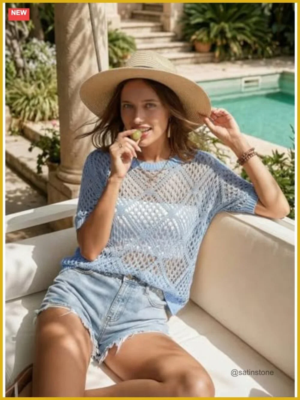 Crochet Cover Up Top Short Sleeve Off Shoulder Sweater Beach Swimsuit Coverup